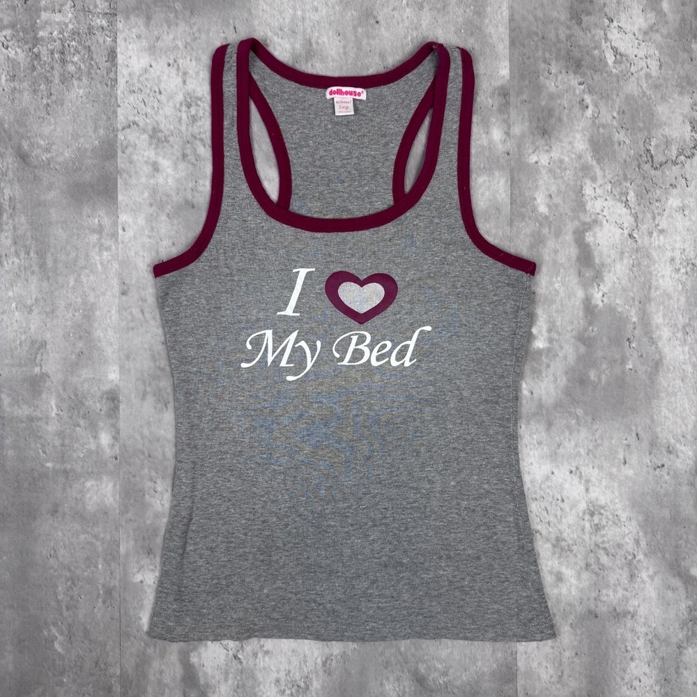 Dollhouse Tank Top Womens Large Gray Sleeveless I Love My Bed Bratz Y2K